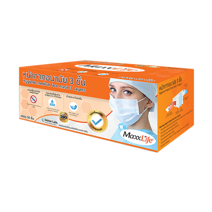 Maxxlife Mask หน้ากากอนามัย ทางการแพทย์ หน้ากาก ปิดจมูก 3 ชั้น