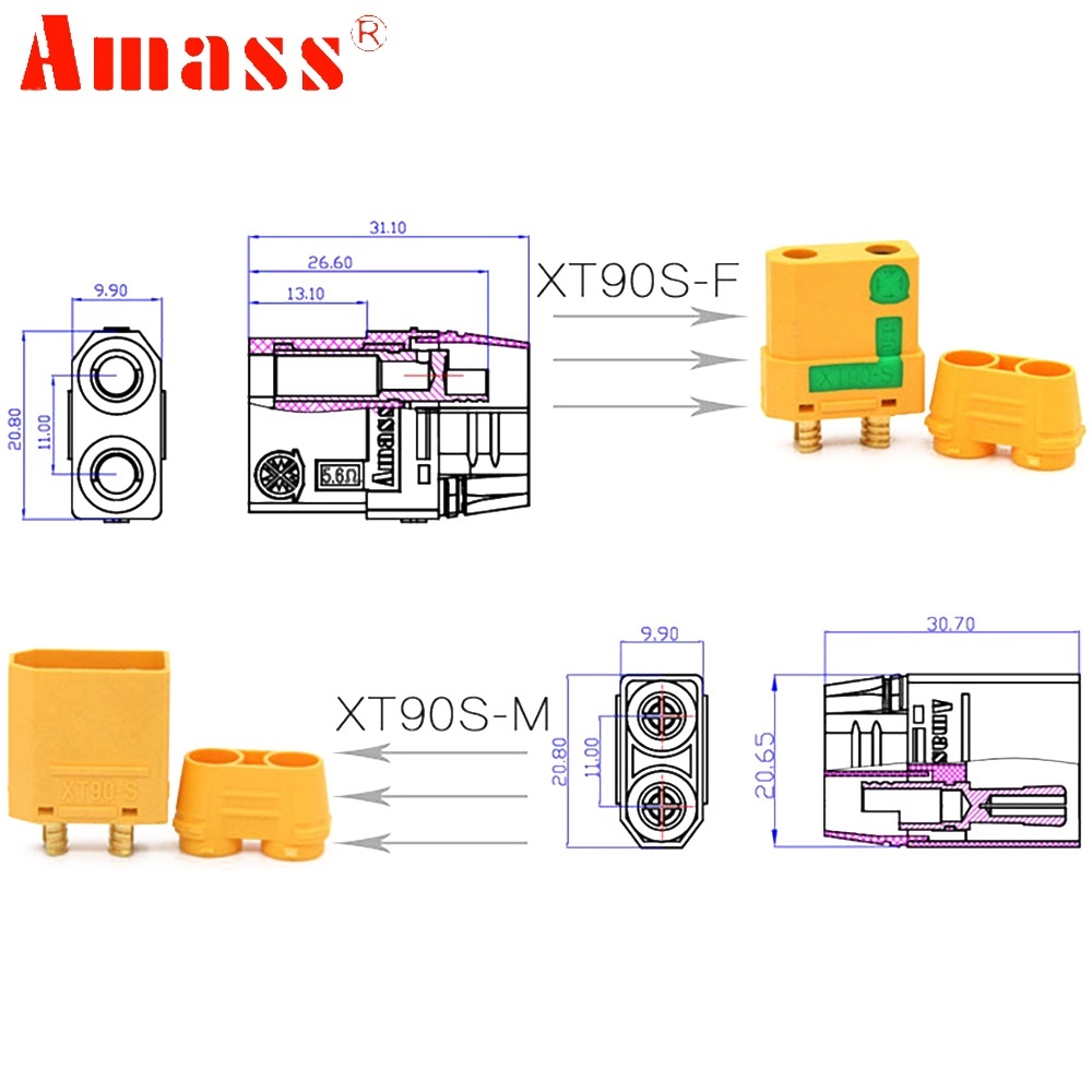 *พร้อมส่ง XT90-S ตัวผู้ และตัวเมีย 1คู่ สําหรับเชื่อมต่อแบตเตอรี่ Lipo FPV โดรน