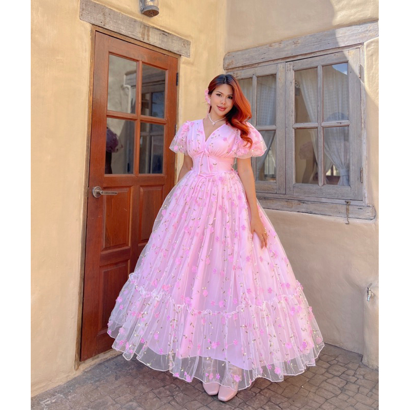 Le Lilas flowers maxi dress • สินค้าพร้อมส่ง •