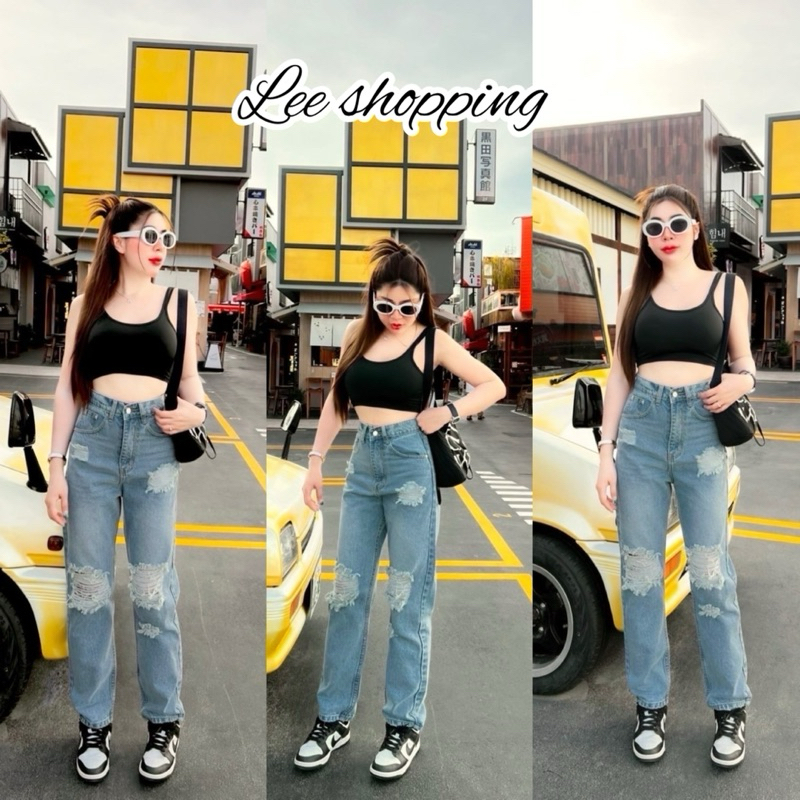 Collection ใหม่ล่าสุด No.1006 ผ้าไม่ยืด ทรงบอยสลิม สียีนส์ แต่งขาดเท่ๆ เอวสูงเก็บทรงสุดๆ