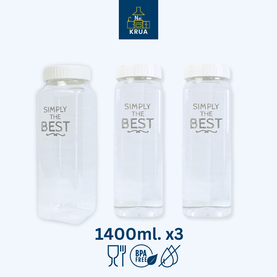 Naikrua ขวดน้ำพลาสติก 3 ชิ้น ความจุ 1,400 มล. มีสเกลบอกปริมาตร ขวดน้ำ Water Bottle