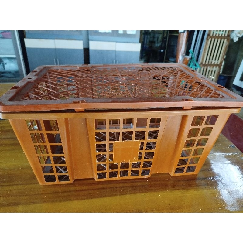 ตะกร้าพลาสติก ตะกร้าอเนกประสงค์ มีฝาปิด ตะกร้าใส่ของ ใส่สัตว์เลี้ยง ใส่ผลไม้ ใส่ต้นไม้ ตะกร้ามือ2