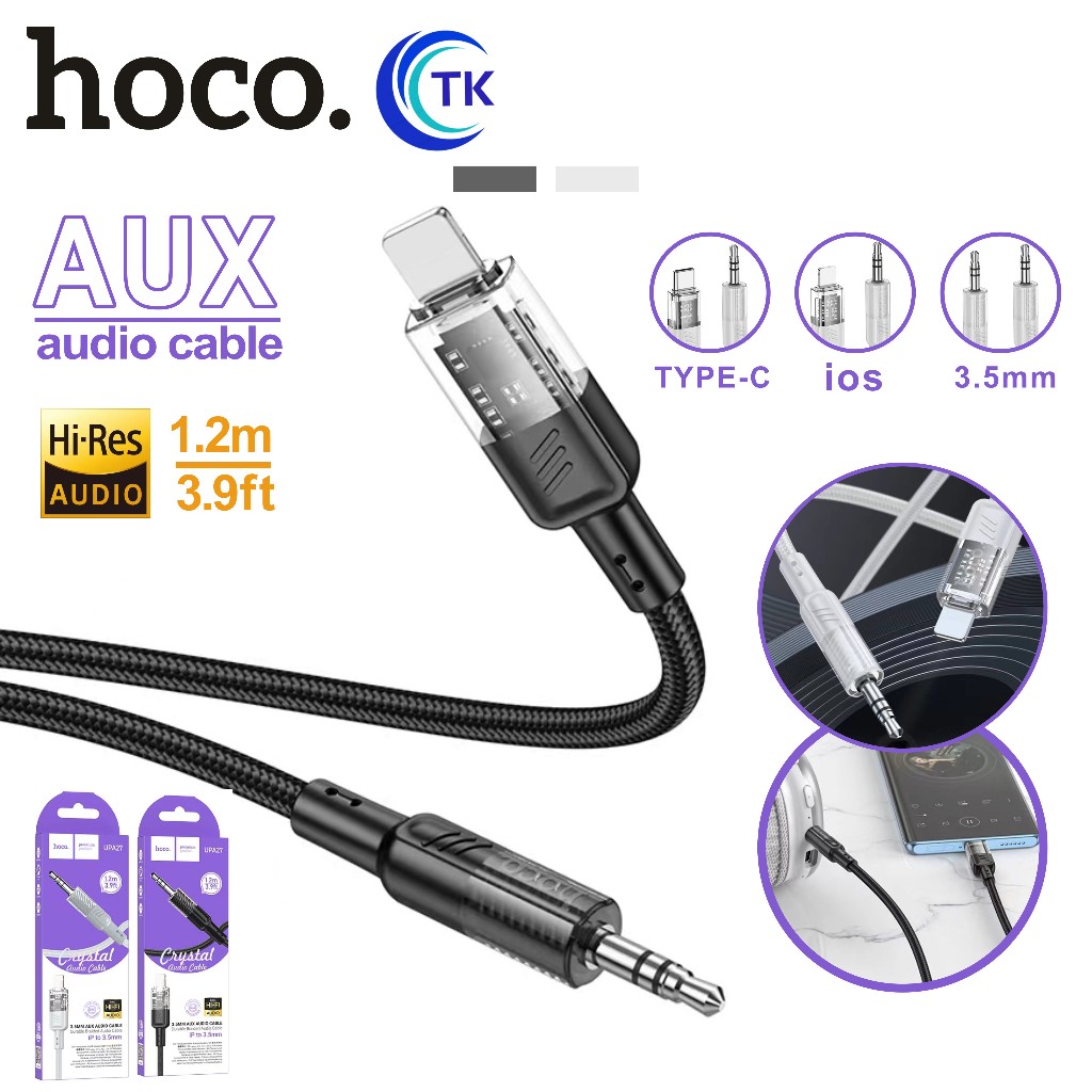 HOCO UPA27 สายเชื่อมต่อโทรศัพท์ รองรับสำหรับ AUX 3.5mm to type c/ AUX 3.5mm to iOS และ AUX 3.5mm พร้อมส่ง