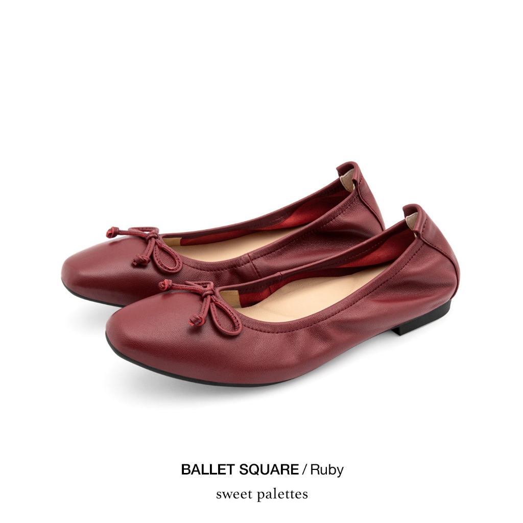 Sweet Palettes รองเท้าหนังแกะ Ballet Square Ruby