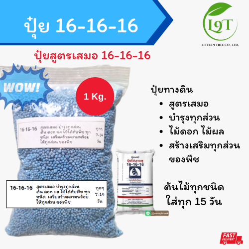 ปุ๋ยสูตรเสมอ 16-16-16 ถุงแบ่ง 1 kg. ตราเรือใบ บำรุงทุกส่วนของต้นไม้ ปุ๋ยสูตร 16