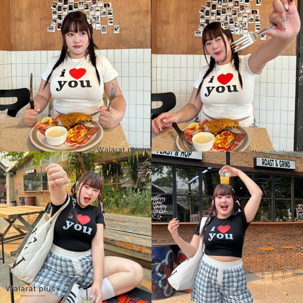 [OLIVE.PLUSSIZE พร้อมส่ง] เสื้อยืดครอป เสื้อครอปสาวอวบ เสื้อผ้าสาวอวบอ้วน พลัสไซส์ ไซส์ใหญ่ อก34-52นิ้ว