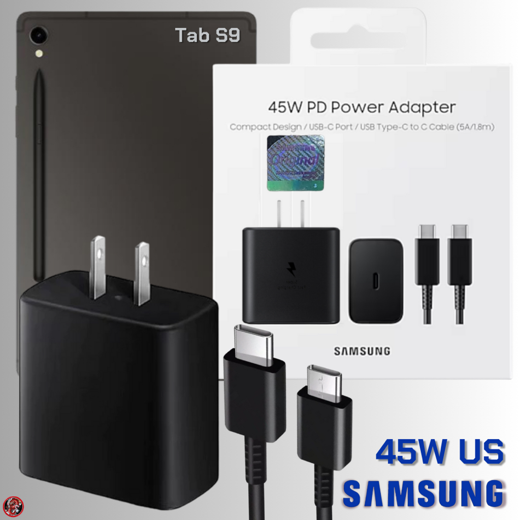 ที่ชาร์จ อะแดปเตอร์ สำหรับ Samsung USB-C 45W US สำหรับ ซัมซุง Tab S9 สเปคตรงรุ่น หัวและสาย Type-C การชาร์จด่วนแบบพิเศษ