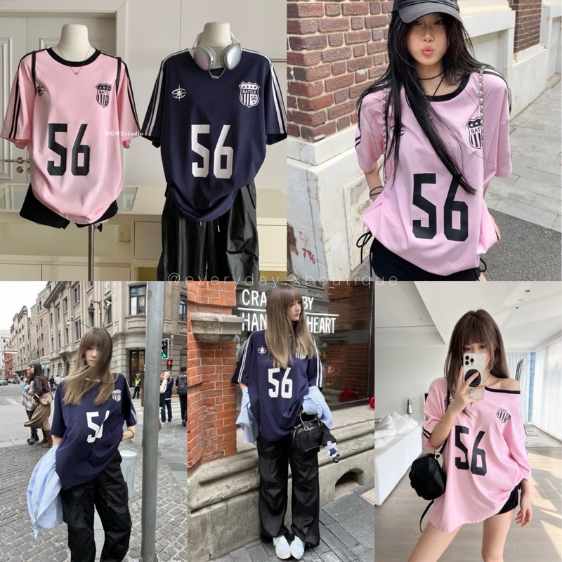 พร้อมส่ง BATTLE 56 sporty oversize (390฿) เสื้อสปอร์ตคอกลมแขนสั้น ทรงโอเวอร์ไซร์ แต่งแถบช่วงแขน สกรีนลาย บอลกีฬา wg.we