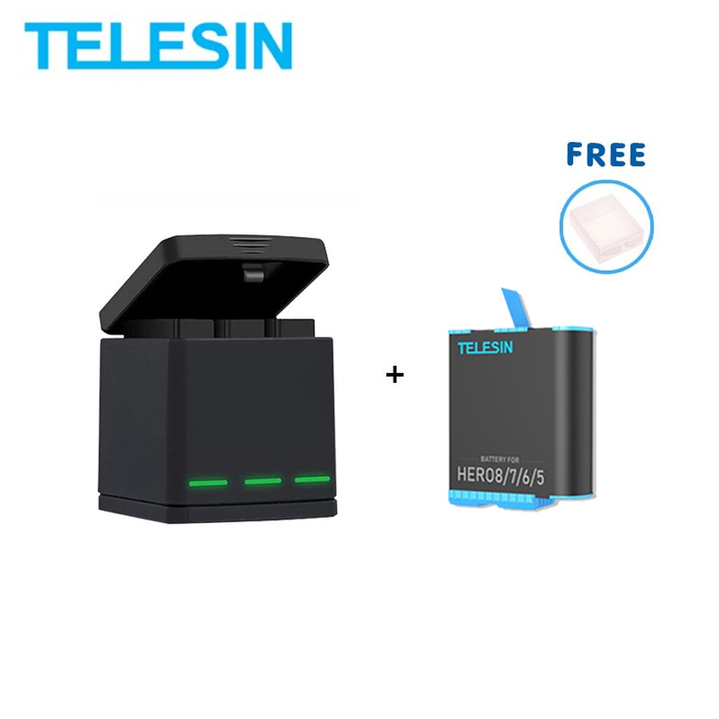 GoPro 8 / 7 / 6 / 5 Dual Battery Charger + Telesin Battery ฟรี กล่องแบต