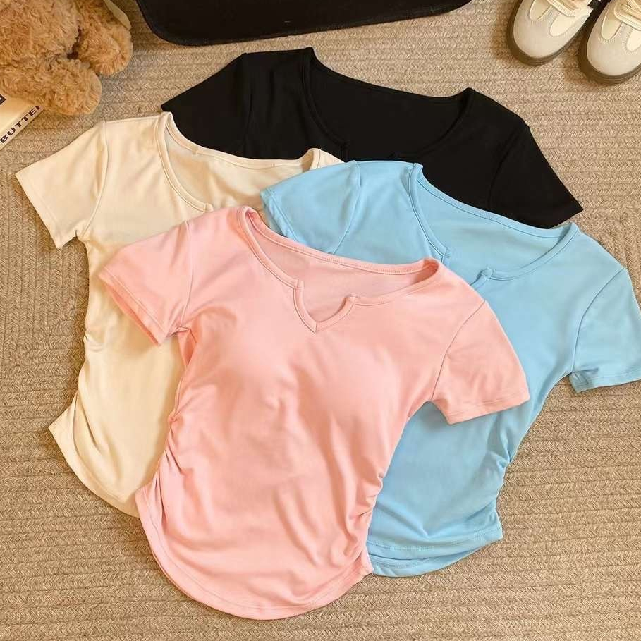 เสื้อยืดคอกลม ทรงเข้ารูปเว้าเอว มีฟองน้ำ 5023#