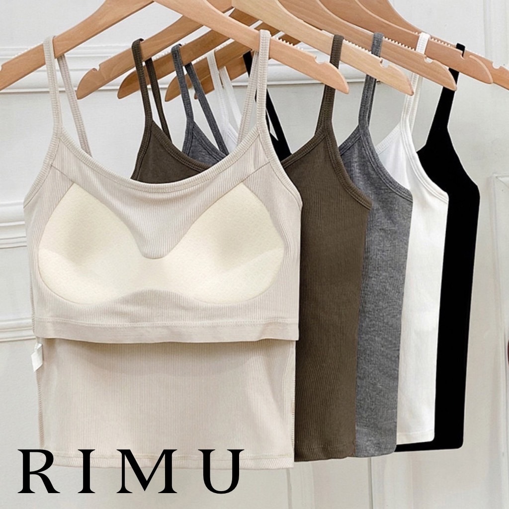 Rimu สายเดี่ยวมีบราในตัว สายเดี่ยวผ้าร่อง ผ้านิ่มยืดตามตัวใส่สบายมากๆ ไม่ง้อเสื้อใน 3332