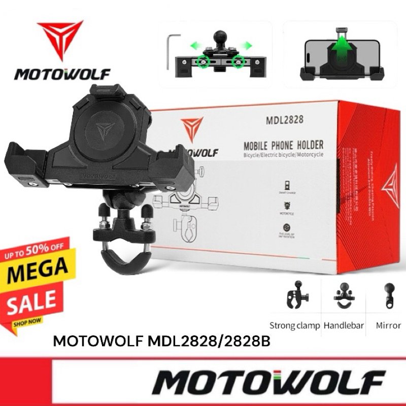 MOTOWOLF MDL 2828/2828B ที่วางโทรศัพท์สำหรับมอเตอร์ไซค์ พร้อมระบบโช้คกันสะเทือนแบบ 4 แกน ช่วยซับแรงกระแทก
