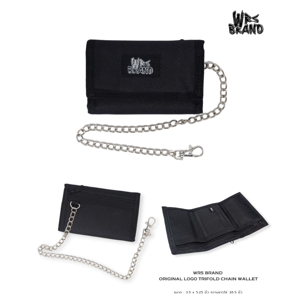 กระเป๋าสตางค์ 3 พับ สีดำ พร้อมกับโซ่ไว้คล้องกับกางเกงตัวโปรด WRS ORIGINAL LOGO TRIFOLD CHAIN WALLET