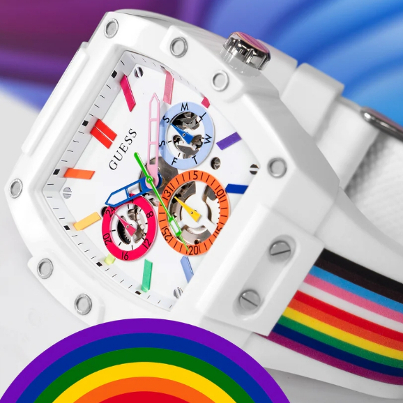 สินค้าใหม่คะ F.A Guess นาฬิกาอะนาล็อกผู้ชาย Pride Limited Edition สีขาวสีรุ้ง GW0720G1 เส้นผ่านศูนย์กลางหน้าปัด：41.5MM