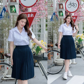 กระโปรงพลีทนักศึกษา กระโปรงพลีทสีกรม จีบเล็ก ความยาว 20-28” เอวfree size / XL