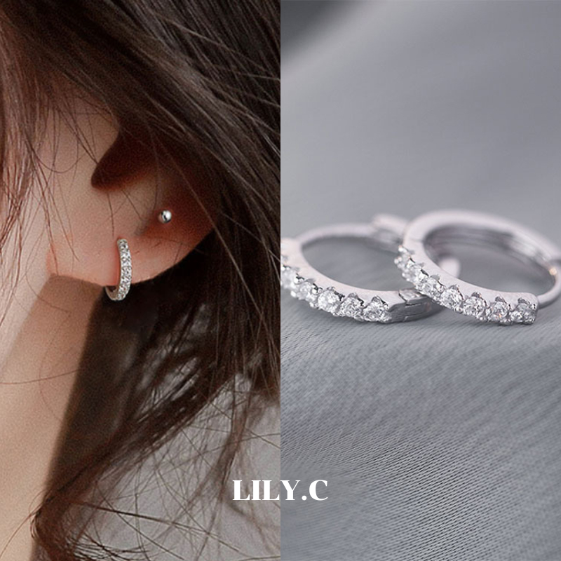 ✅พร้อมส่ง🔥 LILY.C ต่างหูห่วงเข็มเงิน 925 ฝังเพชร Sparkling Diamond Earrings