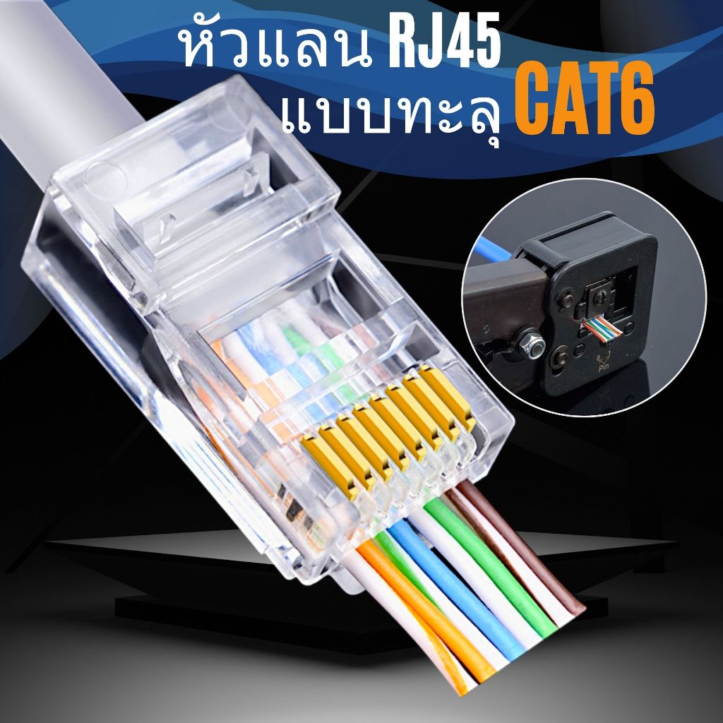 หัวแลน RJ45 CAT6 แบบทะลุ Connector Ethernet cable Plug 1 กล่อง100ชิ้น