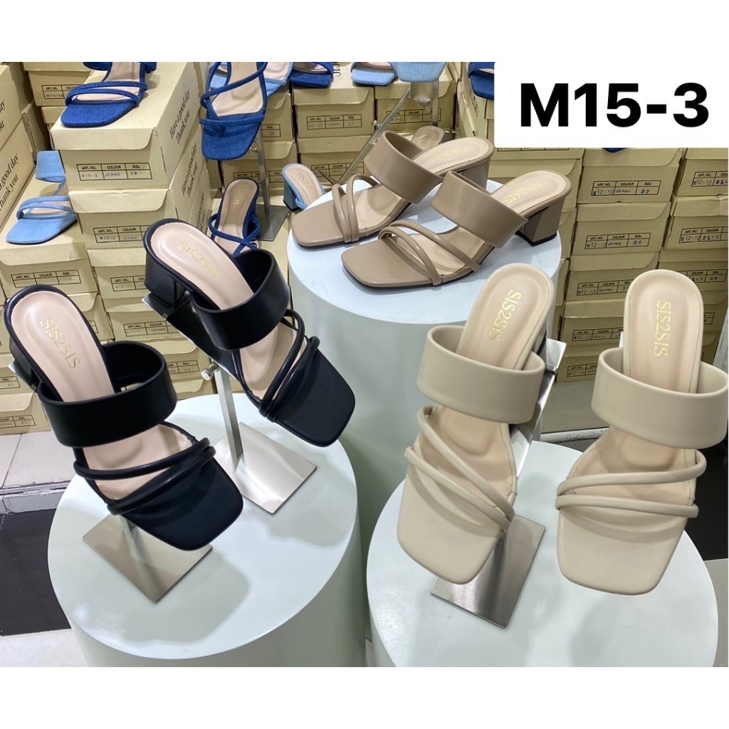 [พิมพ์โค้ด SISDEC ลด 60.- ] M15-3 สีพื้น รองเท้าส้นสูง งานสวย คุณภาพดี ราคา 300.-เท่านั้น ผ้ายีนส์ท