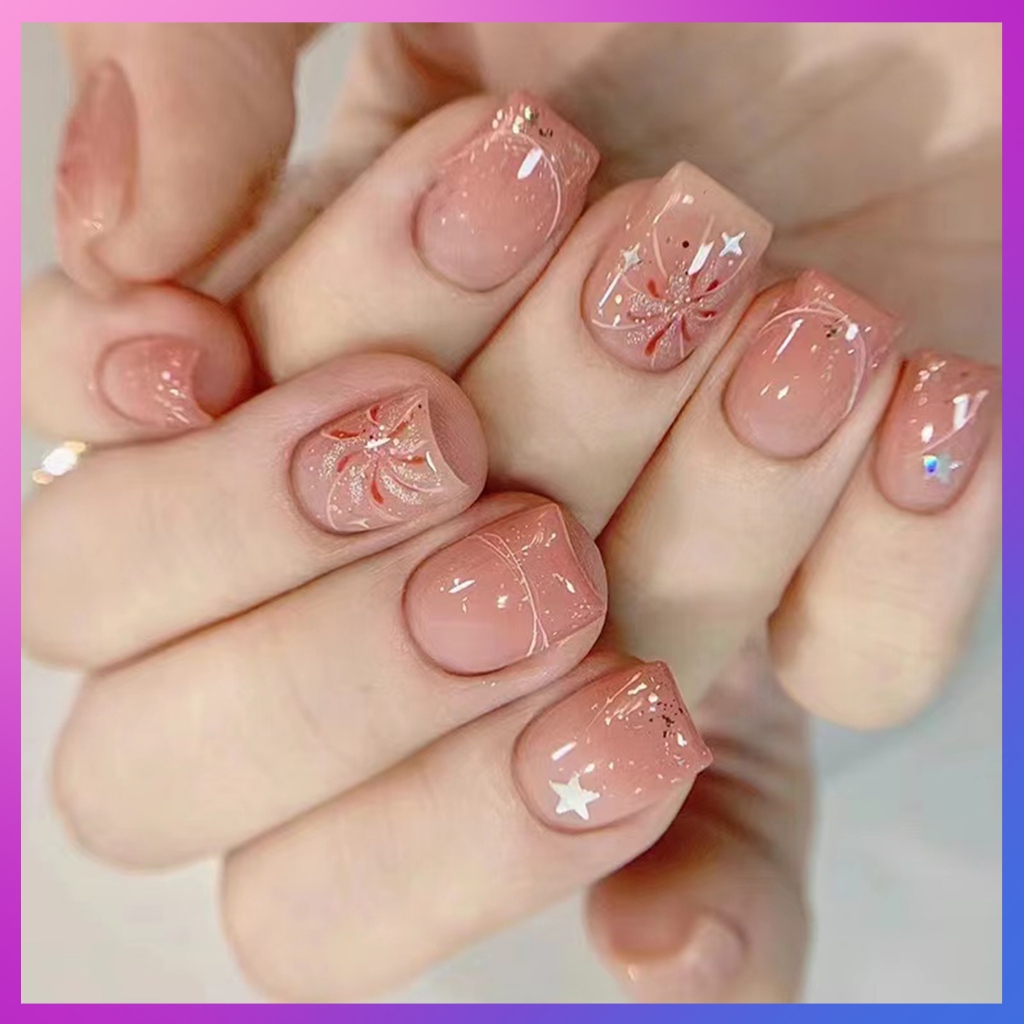 【มาใหม่R831】เล็บปลอม พร้อมกาว ใช้ซ้ําได้ 24 ชิ้น