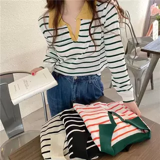 💕Miki-Shop*13สี*พร้อมส่งเสื้อไหมพรมคอปกแขนยาว สไตล์ญี่ปุ่น81018-1