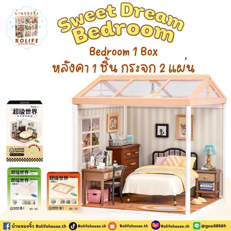 แบบครบเซ็ท!! บ้านของจิ๋ว Bedroom(v.Eng) 1 box +หลังคา 1 ชิ้น +แผ่นกระจกกันฝุ่น 2 แผ่น