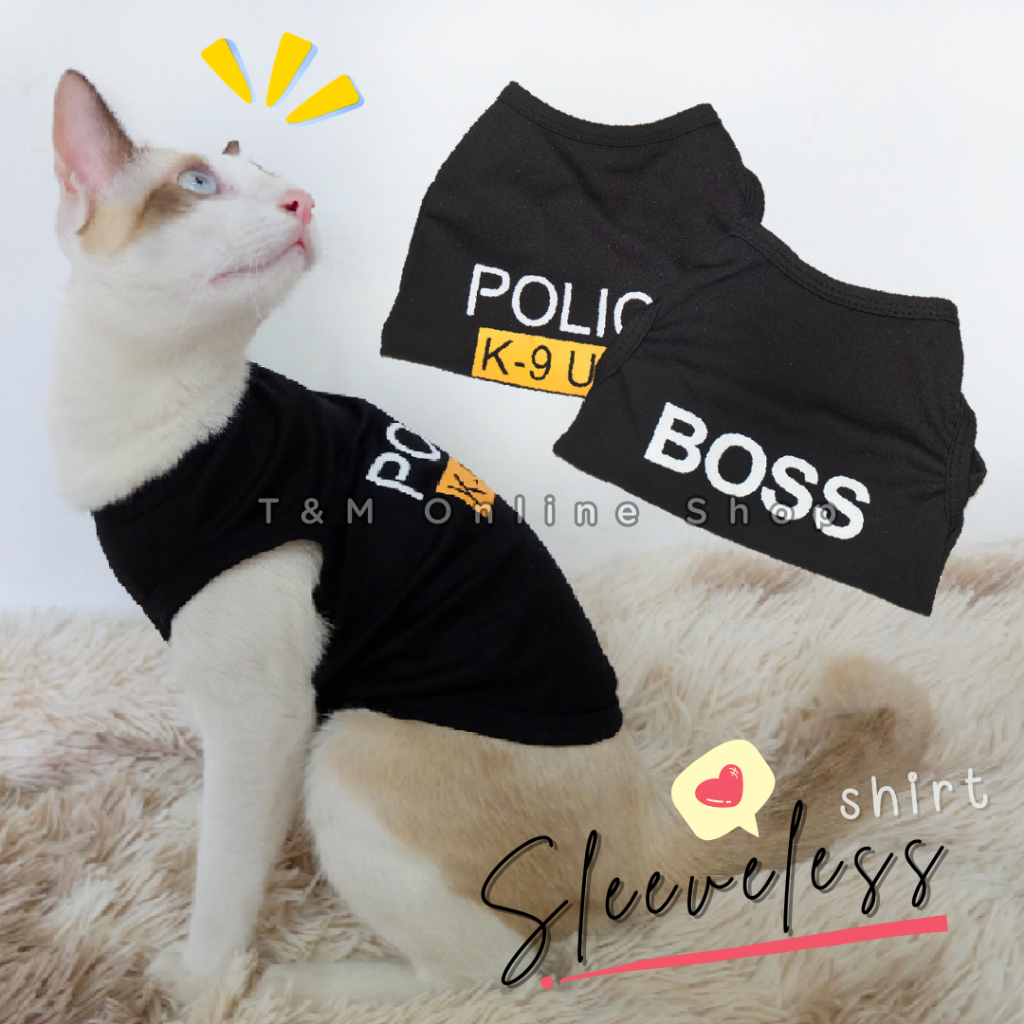 เสื้อสัตว์เลี้ยง เสื้อแมว สุนัข สกรีนลาย สีดำ ผ้าบาง ใส่เก็บขน กันขนร่วงปลิว น่ารักมากจ้า T-016