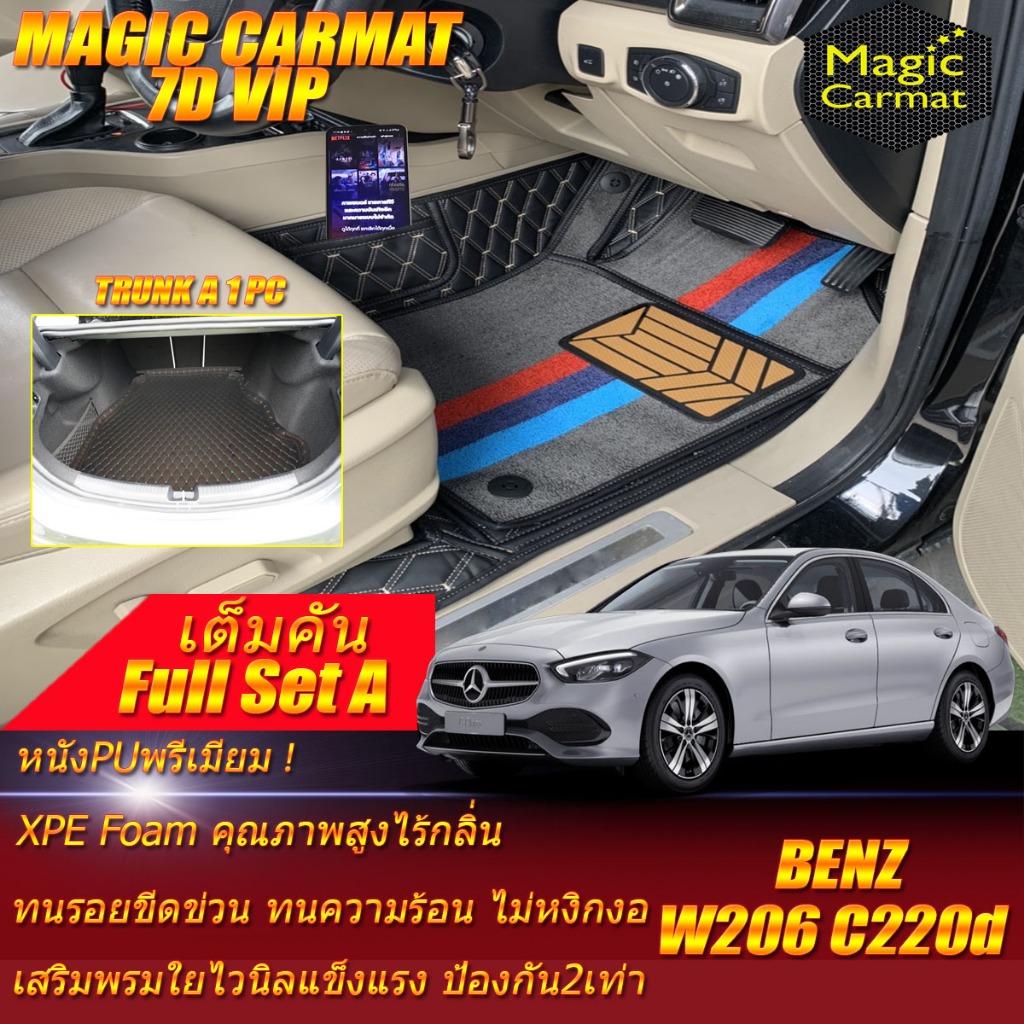Benz C-Class W206 C220d 2022-รุ่นปัจจุบัน เต็มคัน (ห้องโดยสาร+ท้ายรถA) พรมรถยนต์ W206 C220d พรม7D VI
