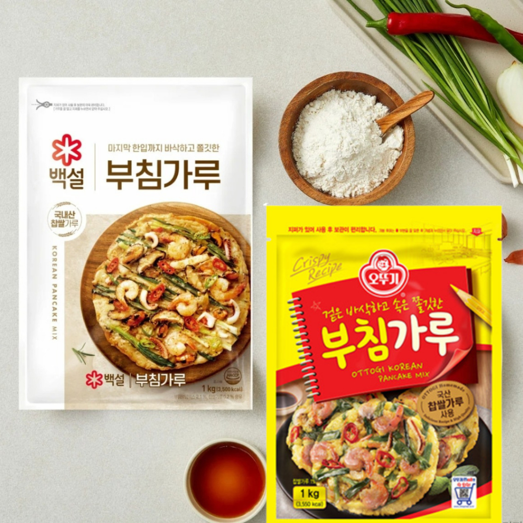 แป้งชุปแป้งทอดแพนเค้กเกาหลี, พาจอน, Korean Pancake Mix มีขนาด 500g., 1 kg. ยี่ห้อ CJ, Ottogi