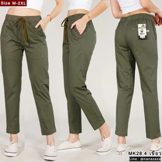 (พร้อมส่ง) NANAZAZA - MK28 เอวผูก 8ส่วน easy pants ยืดหยุ่น เบาสบาย เนื้อผ้าcotton
