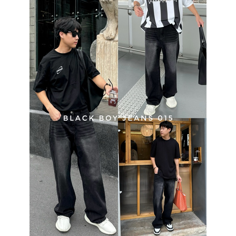 Black boy jeans 015 (890.-) กางเกงยีนส์ผู้ชายขากระบอกใหญ่ สีดำแต่งเฟด ผ้ายีนส์นิ่ม ใส่สบาย