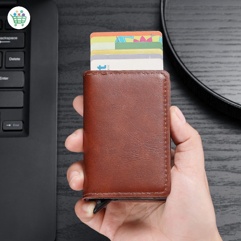 กระเป๋าสตางค์ กระเป๋าสตางค์ หนัง PU ใส่บัตรได้อัตโนมัติ ขนาดเล็ก กระเป๋าเก็บบัตร ใส่บัตรได้ แบบสากล สําหรับผู้ชาย ราคาถูก Shopee Lazada