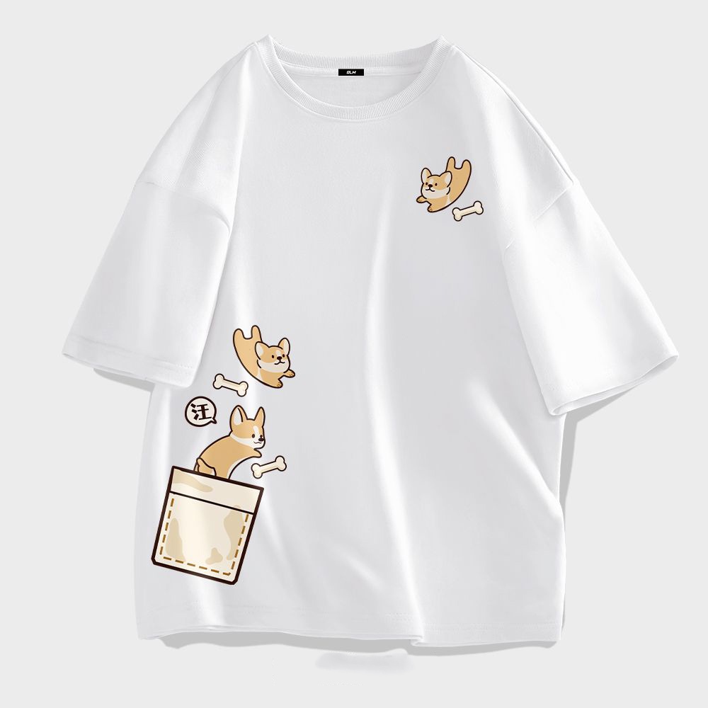 เสื้อยืดผู้หญิงผู้ชายแขนสั้น พ็อกเก็ตฮัสกี้ 100%ผ้าฝ้ายแท้ 3XL ตัดเย็บดี ส่งเร็ว จัดส่งจากไทย