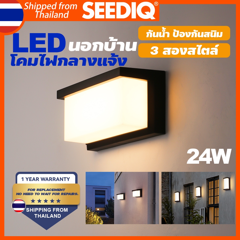 โคมไฟนอกบ้าน LED ไฟตกแต่ง แสงที่อบอุ่น ไม่กระพริบ IP65 สีดำ โคมไฟติดผนัง ไฟแต่งสวน ไฟทางเดิน