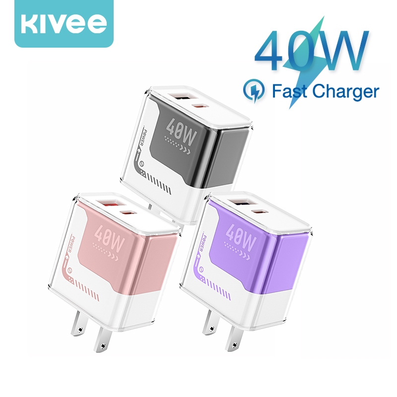 KIVEE หัวชาร์จเร็ว PD40W Fast Charger TYPE-C Quick Charge รองรับชาร์จเร็ว อุณหภูมิต่ำ เปลือกโปร่งใส