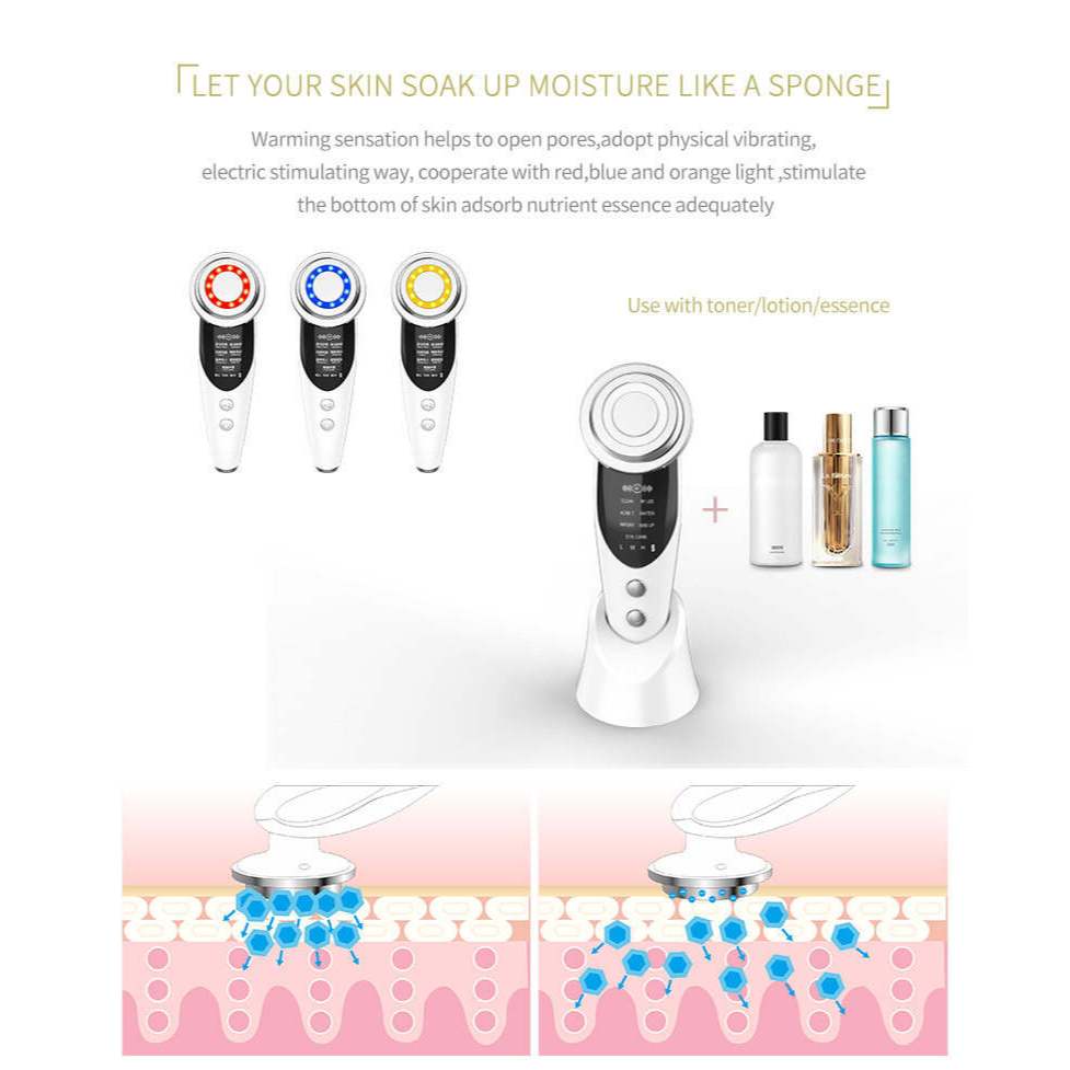 Cherlynn เครื่องนวดหน้าผลักครีมเข้าสู่ผิวหน้า 7in1 มาพร้อมกับ 7 Photon light ระบบสั่นและการนวดร้อน