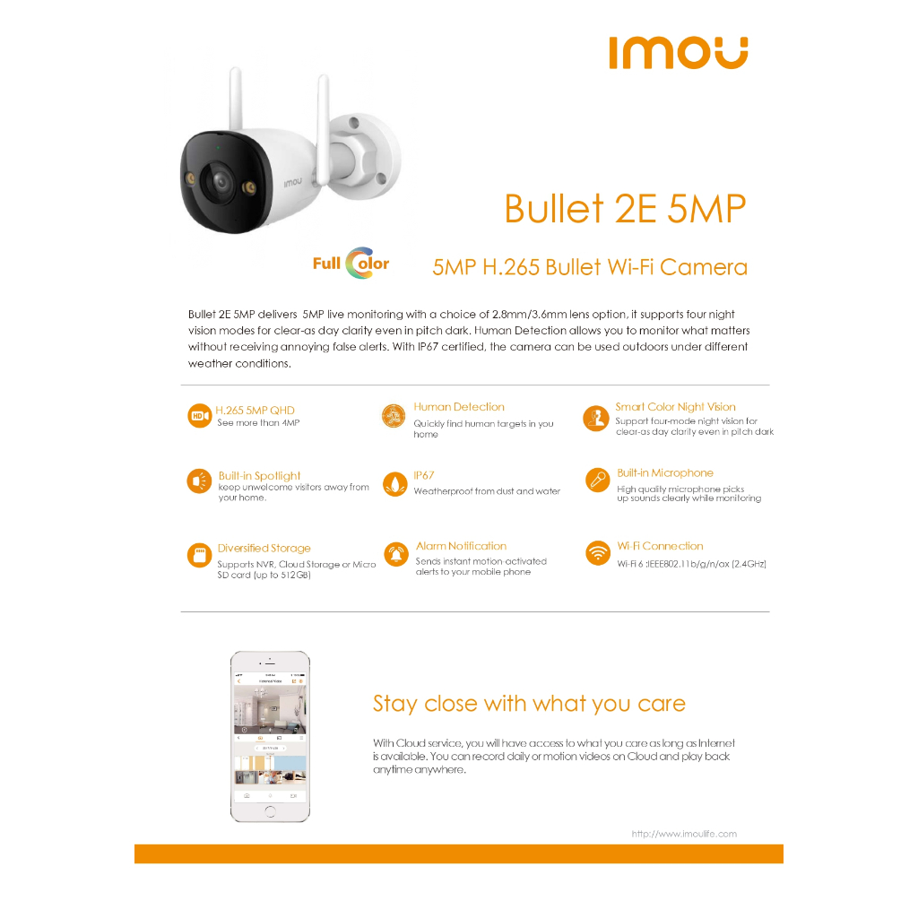 IMOU Bullet 2E 5MP กล้องวงจรปิด ภาพสี24ชม. มีไมค์ในตัว รุ่น IPC-F52FP เลนส์ 3.6MM  - แบบเลือกซื้อ