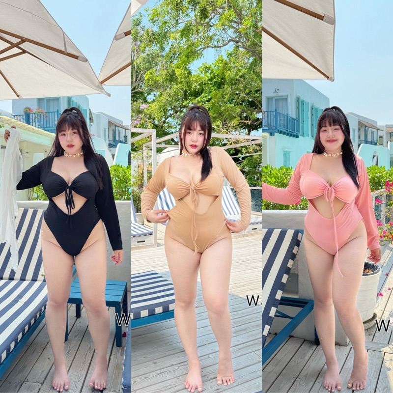 /WP/ บอดีสูทสาวอวบ วันพีซ ทรงอกสวย #เสื้อผ้าไซส์ใหญ่ ชุดชายหาดสาวอวบ สาว อ้วน พลัสไซส์ plussize