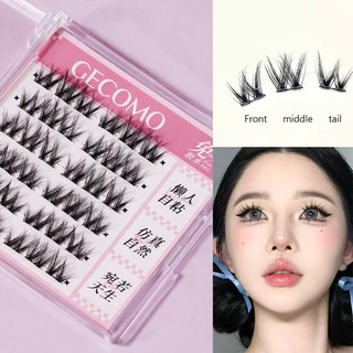 C-08🌟GECOMO ขนตาปลอม 3D แบบช่อ มีกาวในตัว แบบสามชิ้น ต่อขนตาธรรมชาติ ตาโต ติดทน เหมาะสำหรับมือใหม่