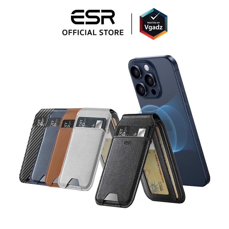 ESR ที่ใส่บัตรติดหลังมือถือแบบตั้งได้ รุ่น HaloLock Vegan Leather Wallet Stand