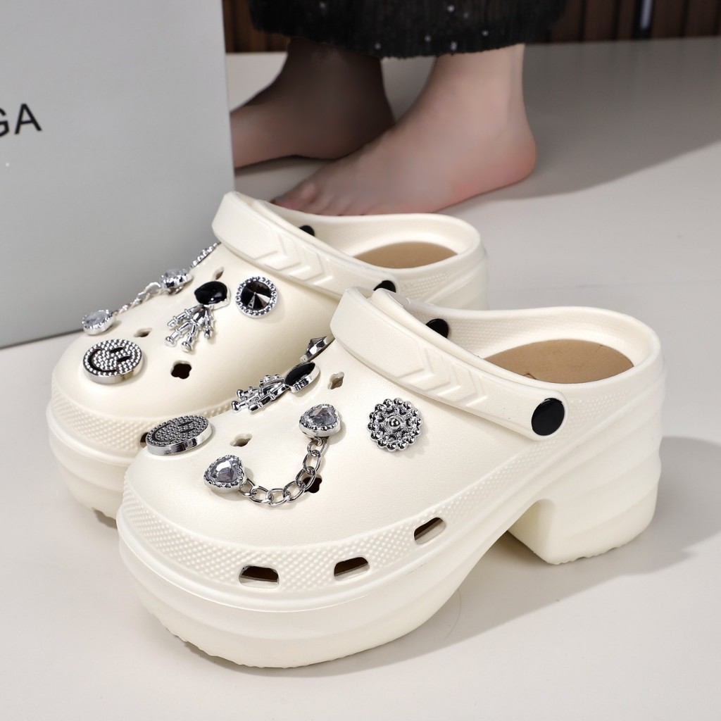 SUNBALEE ⭐ PIZ-11 รองเท้าหัวโต รองเท้าแบบสวม สีพื้น เสริมส้นสูง 8 ซม. แถมตัวติดน่ารัก พร้อมส่ง - รูปที่ 7