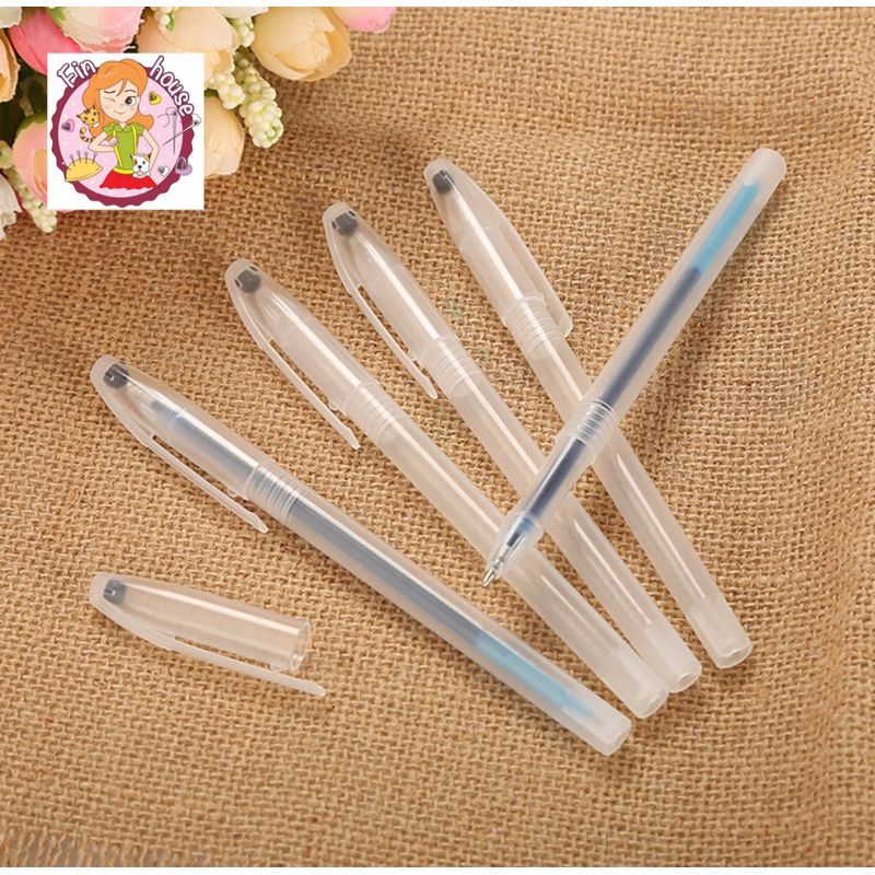 🧸ปลอกปากกา 5แท่ง 🖋ปลอกปากกาพลาสติก สำหรับใช้กับไส้ปากกาเขียนผ้ายาว 13cm. 🧵🪡