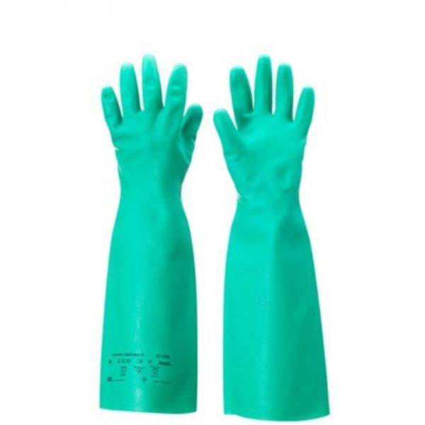 ถุงมือยางป้องกันสารเคมี ยี่ห้อ ANSELL รุ่น ALPHATEC SOLVEX 37-185 ผลิตจากยางไนไตร ขนาดมือถึงข้อศอก ย