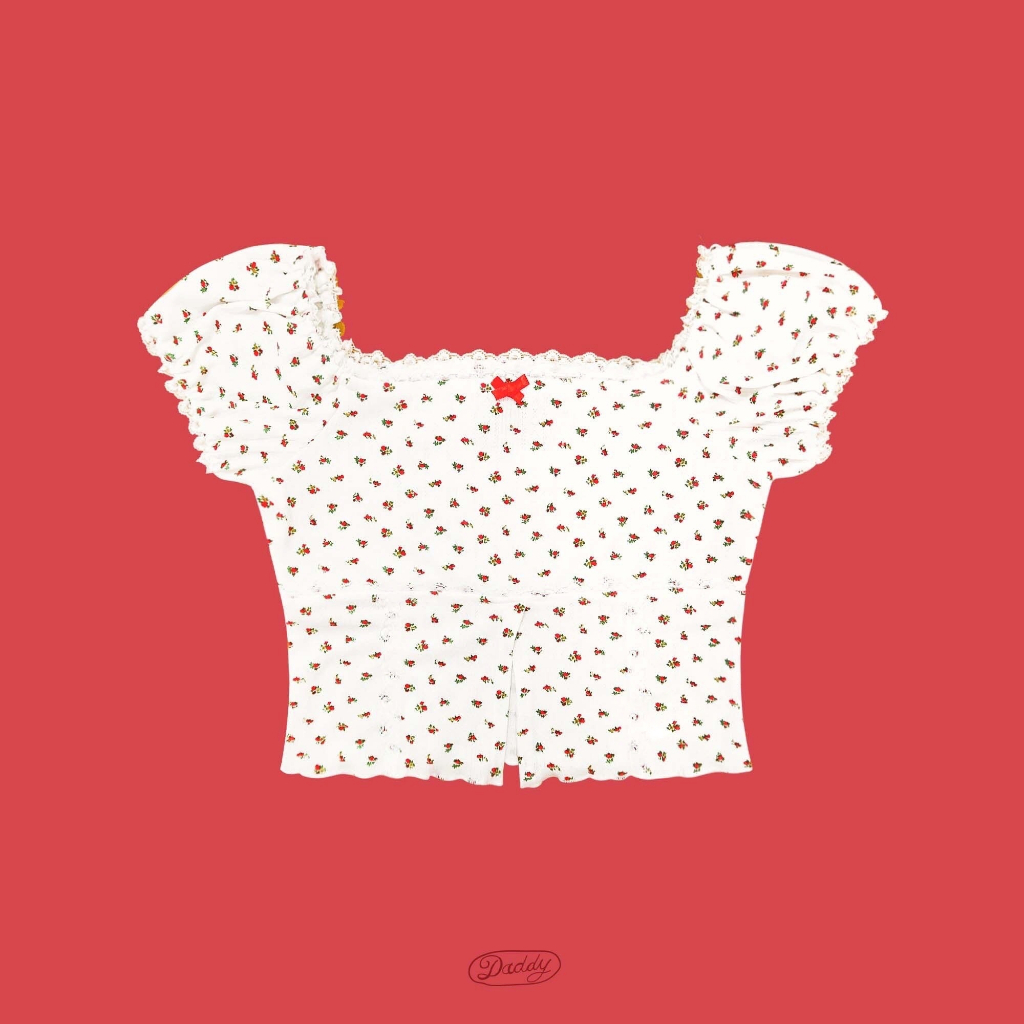 DADDY | Marilyn Blouse เสื้อ Crop Top ปาดไหล่แขนตุ๊กตา สุดน่ารัก