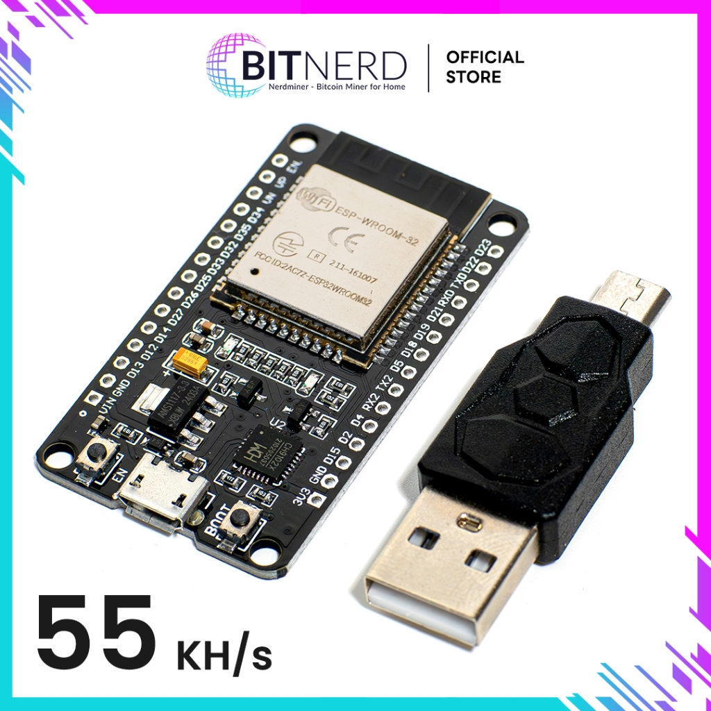 เครื่องขุดบิทคอยน์ ESP32 WiFi 9102X Dual Core WiFi Bluetooth Nerd Miner ขุด Solo Lottery