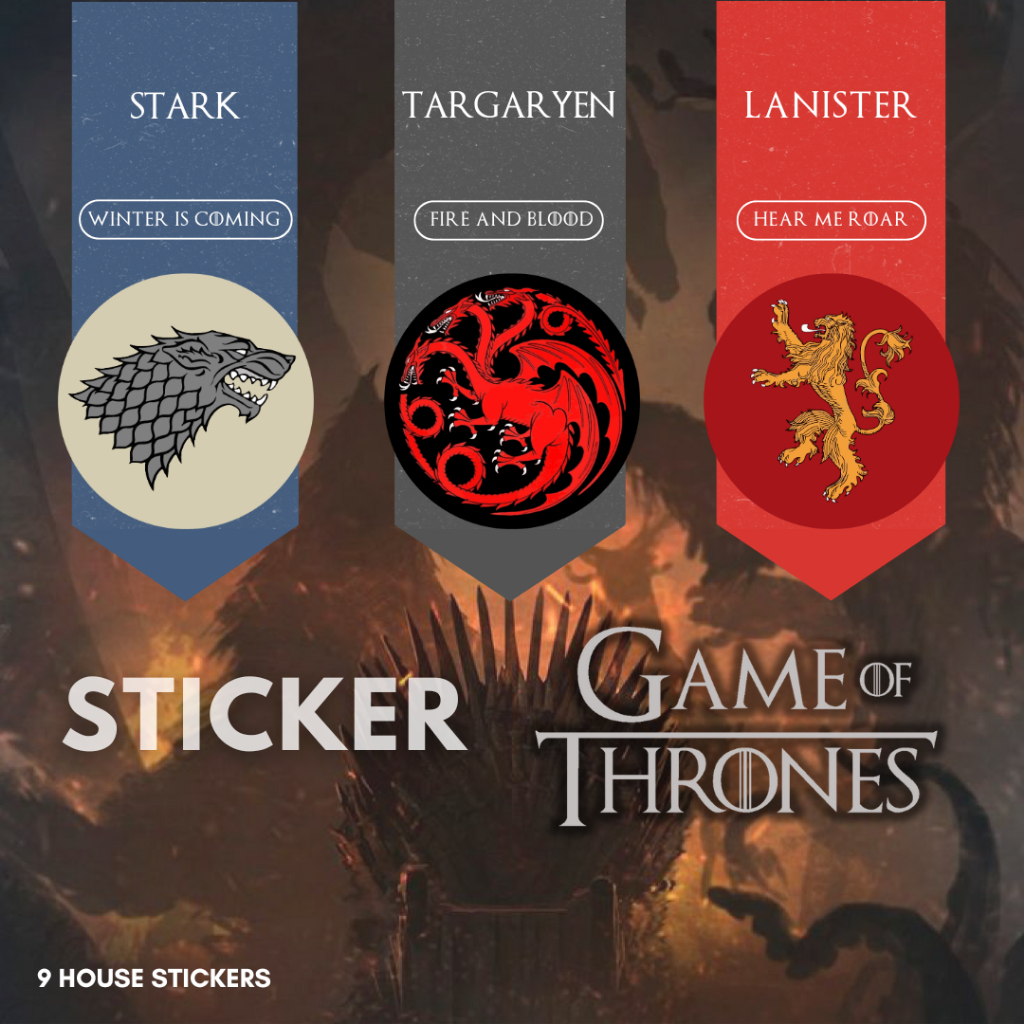 สติ๊กเกอร์ Game of thrones สติ๊กเกอร์ตระกูลใน Game of thrones, House of the dragon แบบเงาและกันน้ำ