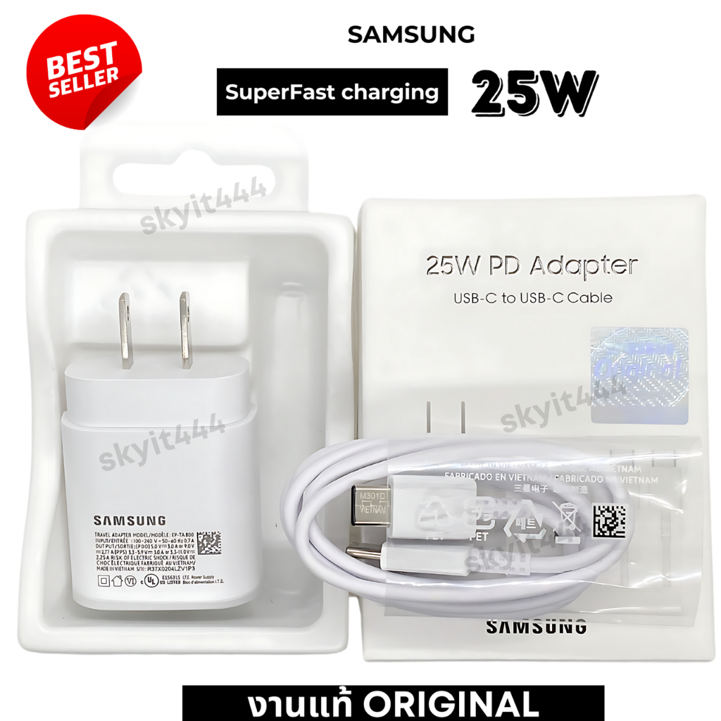 ชุดชาร์จ samsung ซัมซุง 25W USB-C PD SUPER FAST CHARGE Type C TO C A33 A34 A53 A54 A73 M23 สายพร้อมหัว