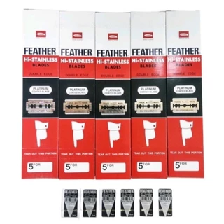 ใบมีดโกนขนนก (2 คม) Feather - Cut 1 กล่อง มี 5 ใบ ใช้ โกน กันคิ้ว โกนหนวด โกนผม 🤩ราคาถูก🤩