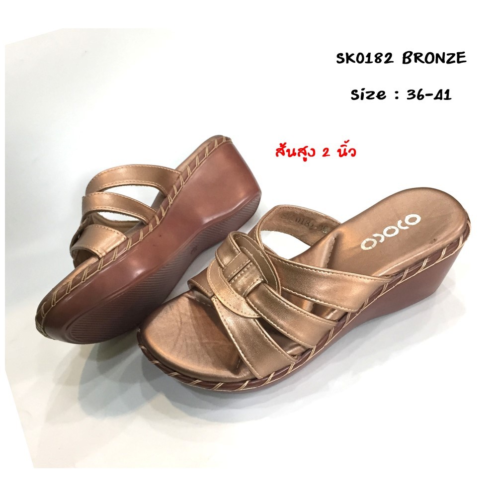 prettycomfort รองเท้าแตะ เพื่อสุขภาพ แฟชั่น หน้าสวม ส้นเตารีดเย็บเชือก สูง2นิ้ว นิ่มใส่สบาย SK0182 - รูปที่ 2