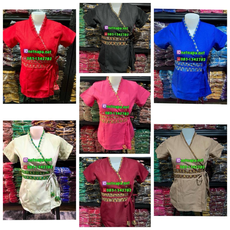 เสื้อพนักงานสปาทรงคาดเอวกระดิ่งแต่งลายไทยตรงคาดมีกระดุมเป๊ะตรงหน้าอก2เม็ด