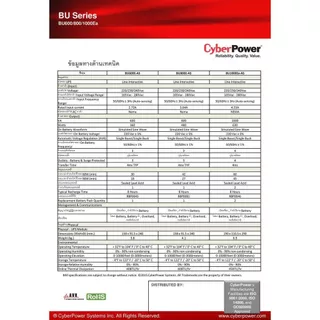 Cyberpower เครื่องสำรองไฟ UPS BU800E BU800E-AS 800VA 480W